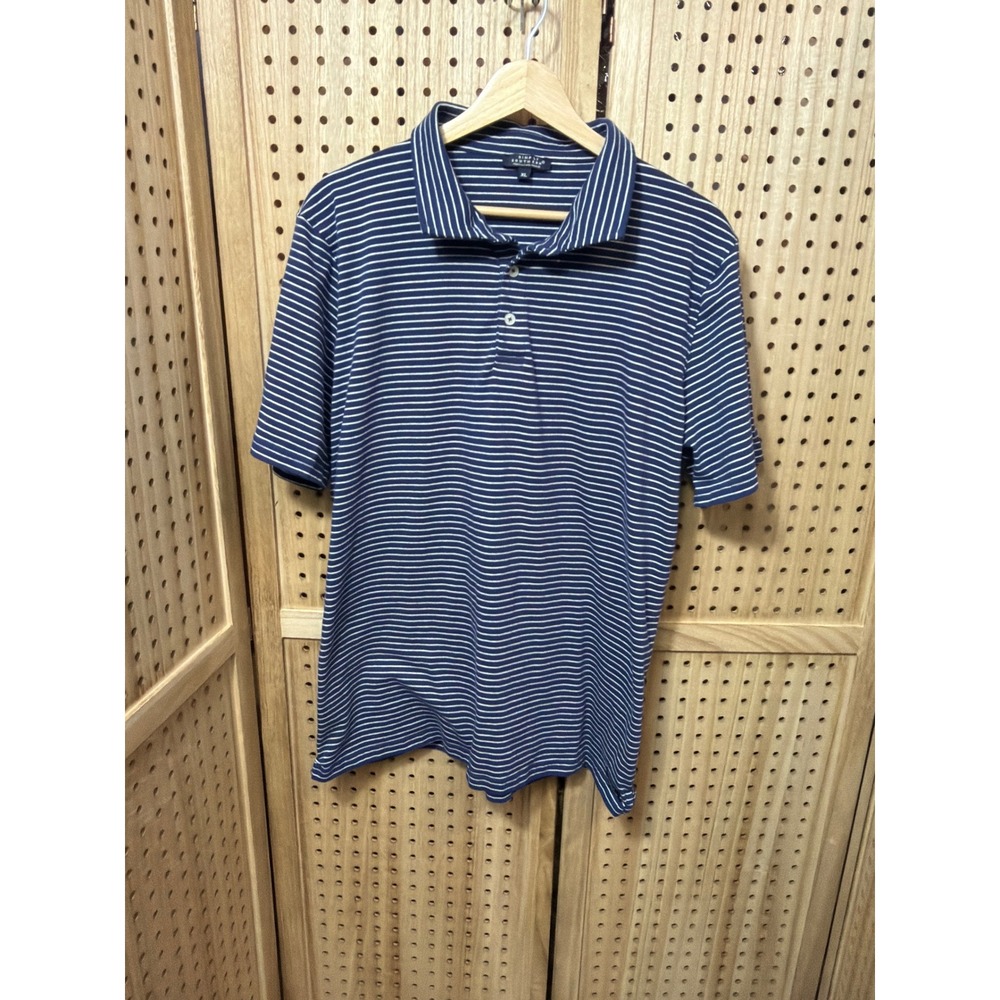 Simply Southern Mens XL Polo Shirt Navy Blue White Striped Short Sleeve Preppy